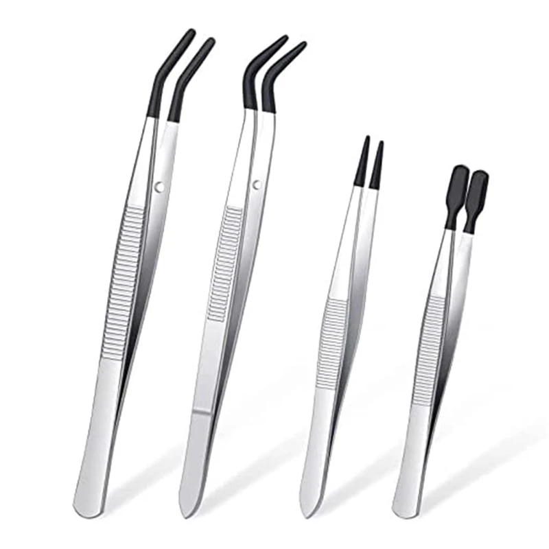 4 Pieces Rubber Tip Tweezers Rubber Coated Tweezers Pvc Tweezers