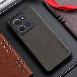 Premium Bamboo Wood Pattern Leather Case - Stylish Eco - Friendly Back Cover for Poco C55 (GY)