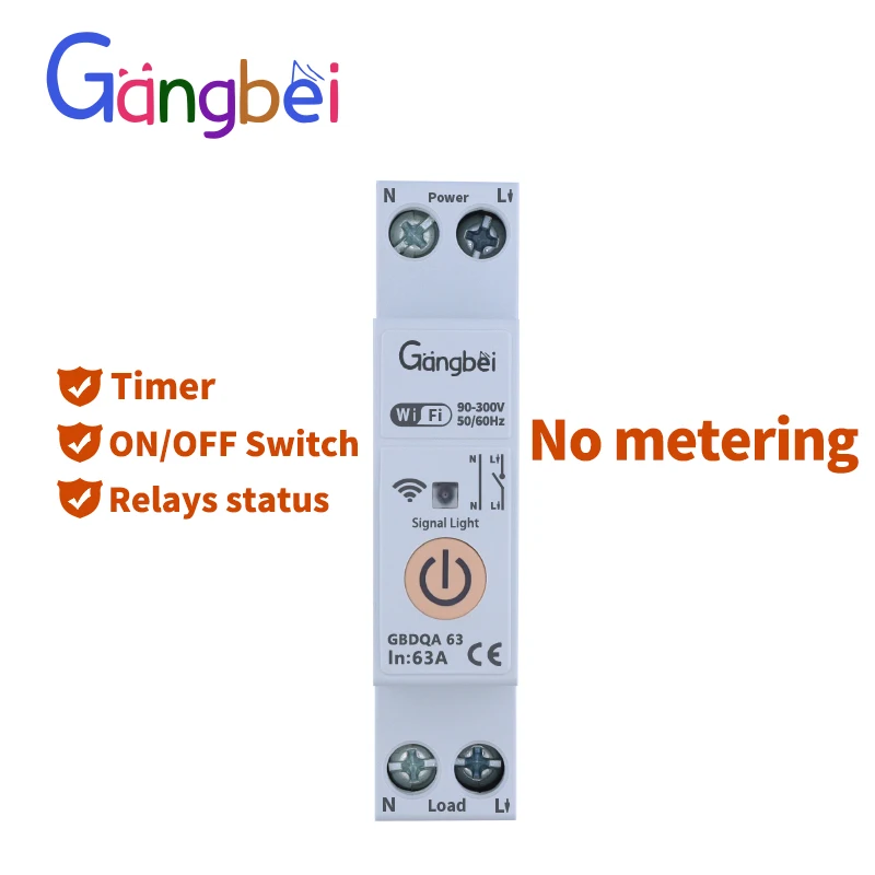 TUYA GBDQA 63A 1P+N WIFI Smart Switch Energy Meter Kwh Metering Monitoring Circuit Breaker MCB Remote Control Circuit Breaker