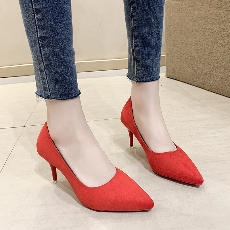 

2023 Brand Lady Shoes Spring Basic Women's Pumps Sexy Pointy Thin Heels Female Concise Shallow Party Shoes Plus Size 45 Zapatos