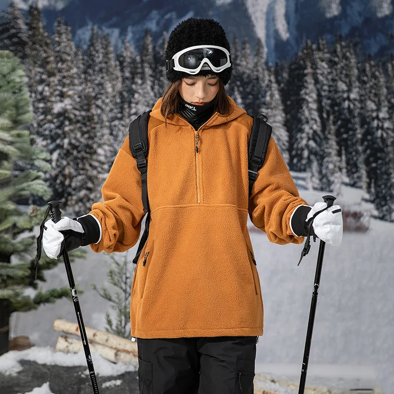 Autumn Winter Velvet Turtleneck Pullover Vest Pull Hooded Top Warm Windproof Couple Bottom Shirt T-Shirt Men Women Outdoor Ski
