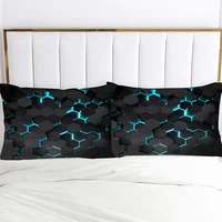 Blue 3D Hexagonal Honeycomb Geometry Print Fitted Sheet Set Column Mosaic Art Neon Mattress Covers Bedding Set With Deep Pocket 5