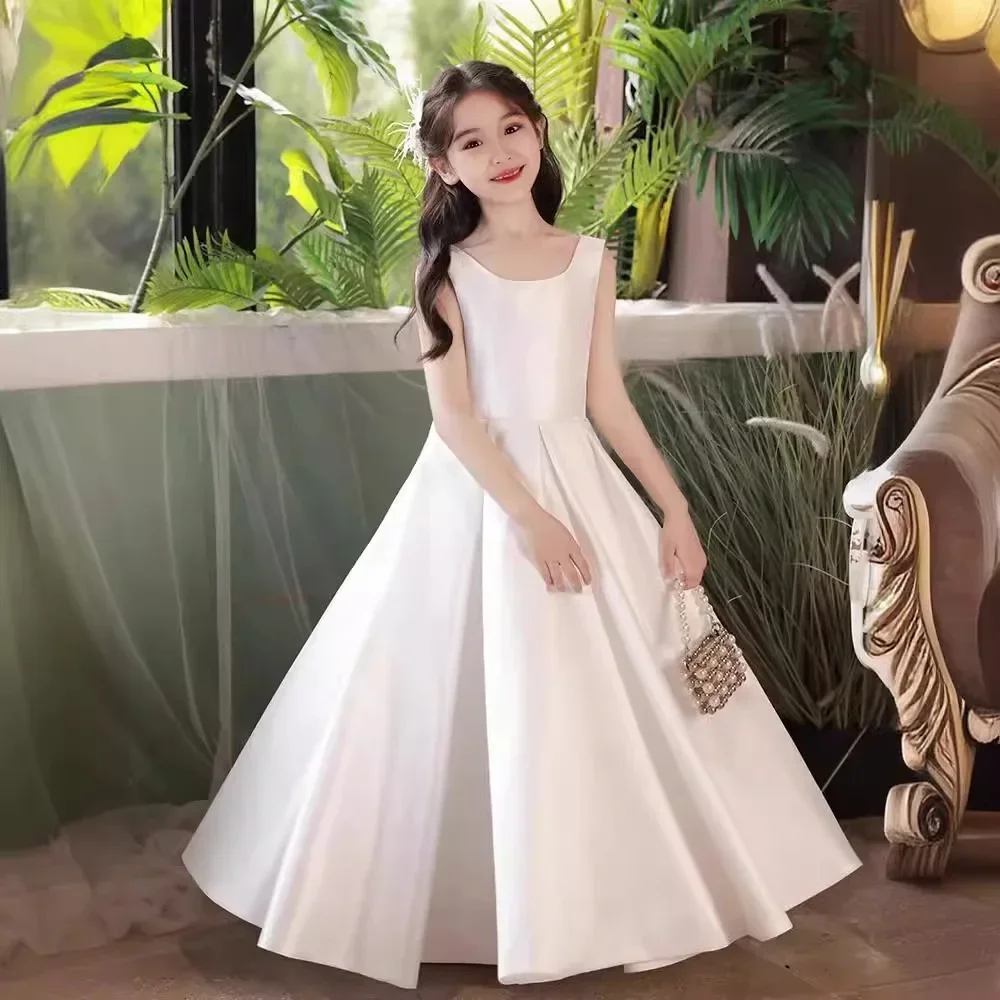 White satin for girls Children piano performance Fashion Princess dress for  show Host dress Summer - AliExpress 1501
