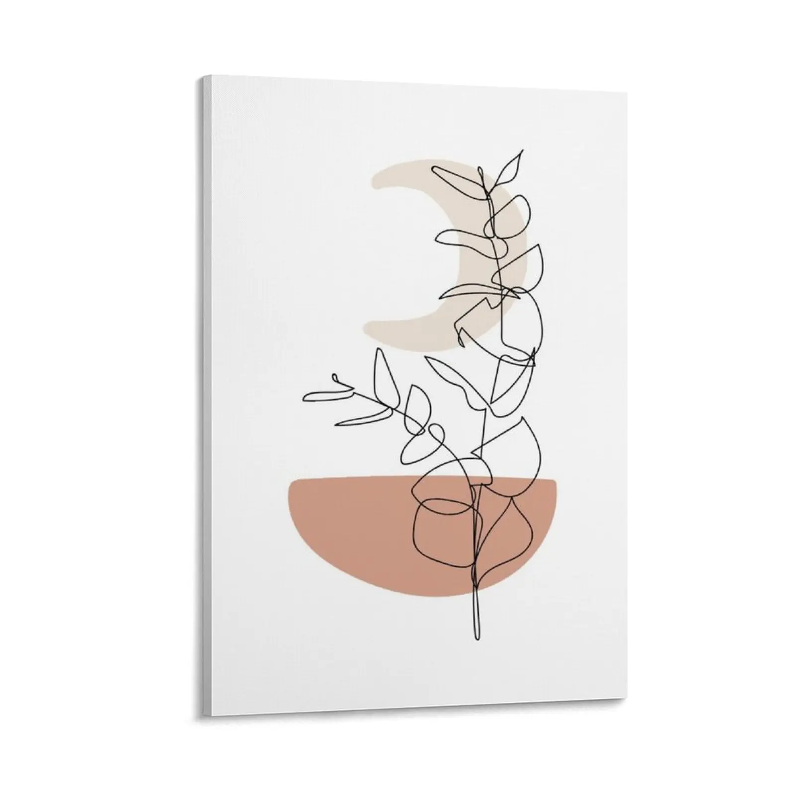 

Moon and Leaves - Modern Minimal Line Drawing Botanical Line Art Mid-century Modern Minimal Decor Canvas Painting