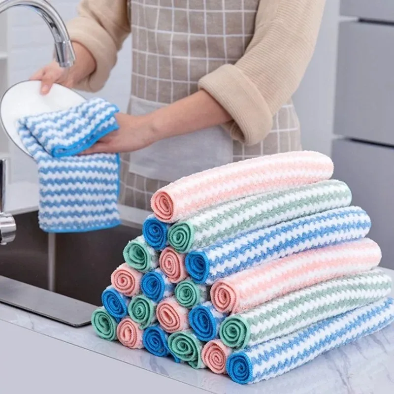 5Pcs Double-sided Cloth Kitchen Cleaning Cloth Absorbent Washing Cleaning Rags Does Kitchen Towels Accessories Clean Cloths