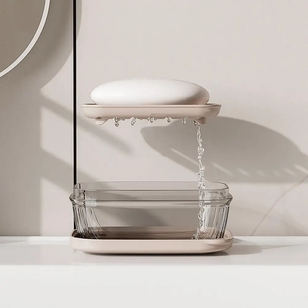 

Removable Draining Rack Double-layer Bathroom Soap Box with Quick Drainage Transparent Lid for Dustproof Organization Hotel