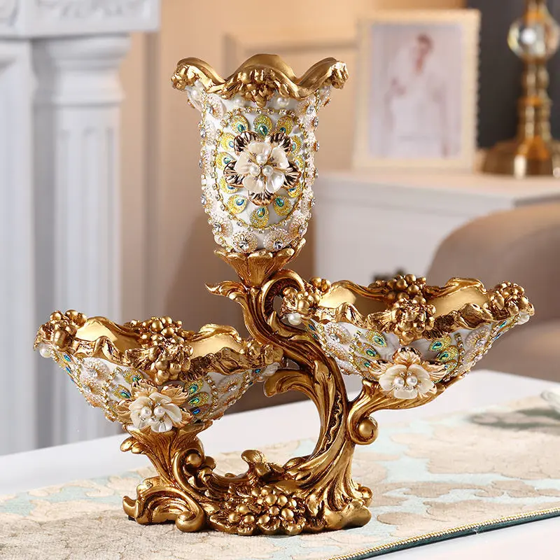 Luxury Storage Tray Resin Vase Stereoscopic Dried Fowers Arrangement Wobble Plate Living Room Entrance Ornaments Home Decoration 4
