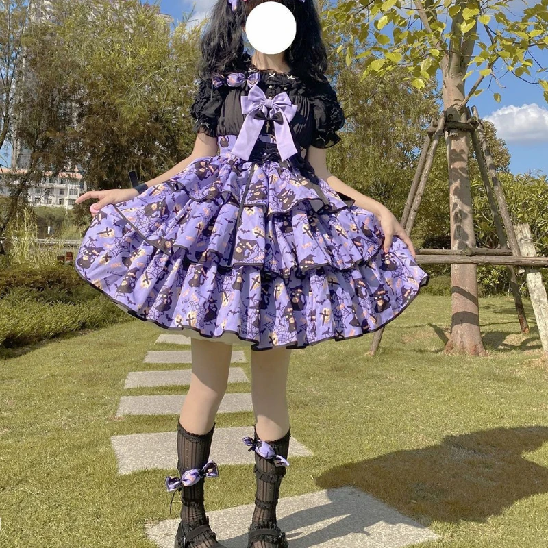 Victorian Sweet Lolita Dress Women Kawaii Elegant Y2k Chic Retro Gothic Dresses Girls Witch Pattern Midi lolita dress lolita suspender dress suspender dress