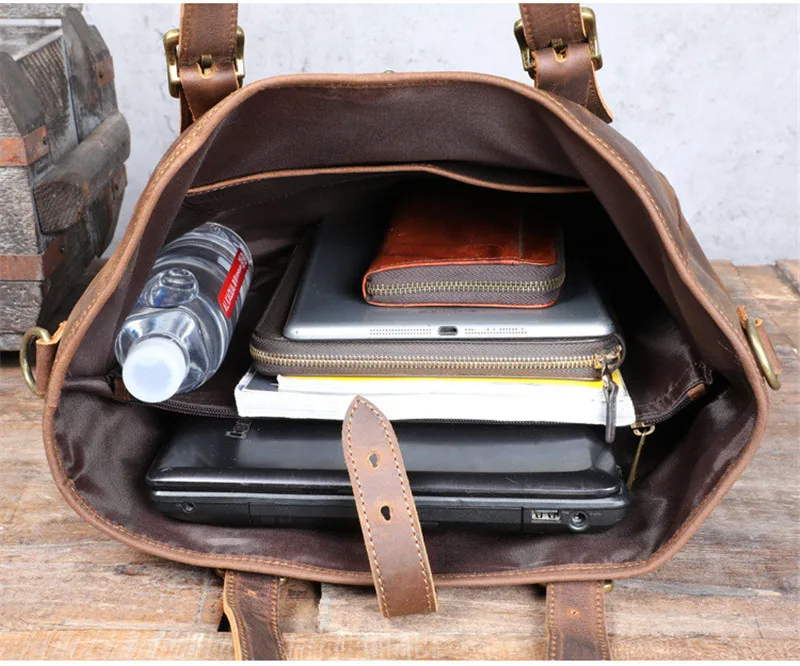 Vintage große Kapazität Crazy Horse Rindsleder Herren Einkaufstasche natürliche echtes Leder Arbeitshandtasche Shopping Schulter Messenger Bags – Detail 15