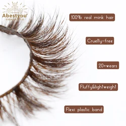 Abestyou 5d Real Mink Brown Color Natural Short Lashes Transparent Band Reusable Wispy Eyelash Extensions Supplies Female Makeup