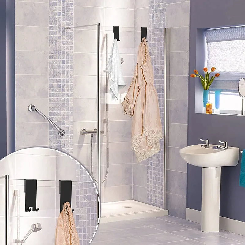 Stainless Steel Shower Hooks Glass Door Shower Hook Lightweight Bathroom Hooks Bath Shower Screen Towel Hanger Shower Door New 5