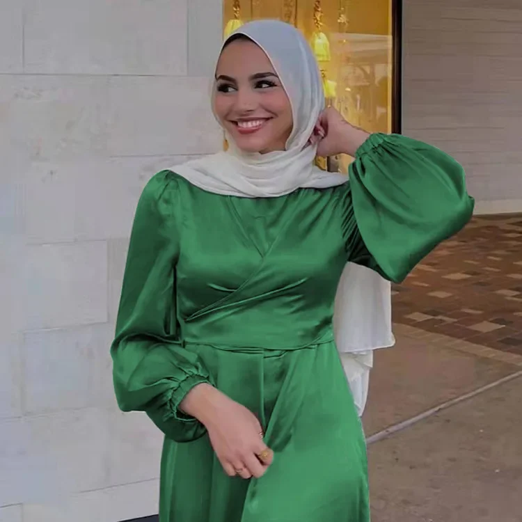 Eid Mubarak Satin Abaya Muslim Hijab Dress Ramadan Abayas for Women Dubai Party Dresses Turkey Islam Kaftan Robe Femme Musulmane