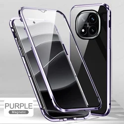 360 Full Body Clear Double-Sided Glass Magnetic Shockproof Metal Phone Case for Note14ProPlus 5G (Purple)