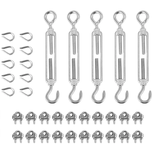304 Stainless Steel Turnbuckle M6 Wire Rope Tension Tensioner Strainer And  M3 Wire Rope Clips, 1/8 Inch Cable Railing Kit For Wo - AliExpress