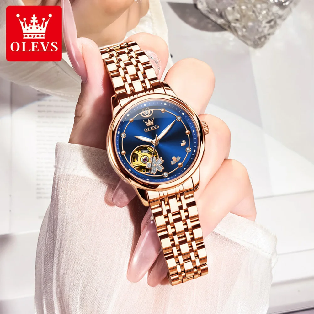 OLEVS 6732 Woman Watch Luxury Original Mechanical Watch For Women Top Brand Hollow 30M Waterproof Ladies Automatic Wristwatch