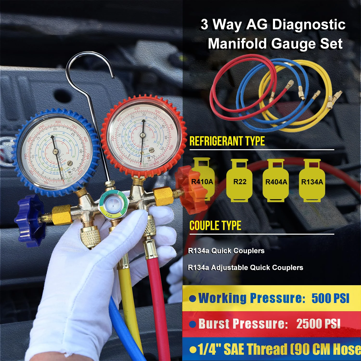 R410A R22 R134a R404A Manifold Gauge Set HVAC A/C Refrigeration Charging Service