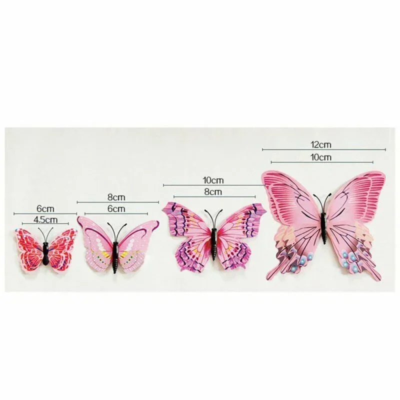 12Pcs Double Layer 3D Butterfly Wall Stickers Home Room Decor Butterflies For Wedding Decoration Magnet Fridge Decals