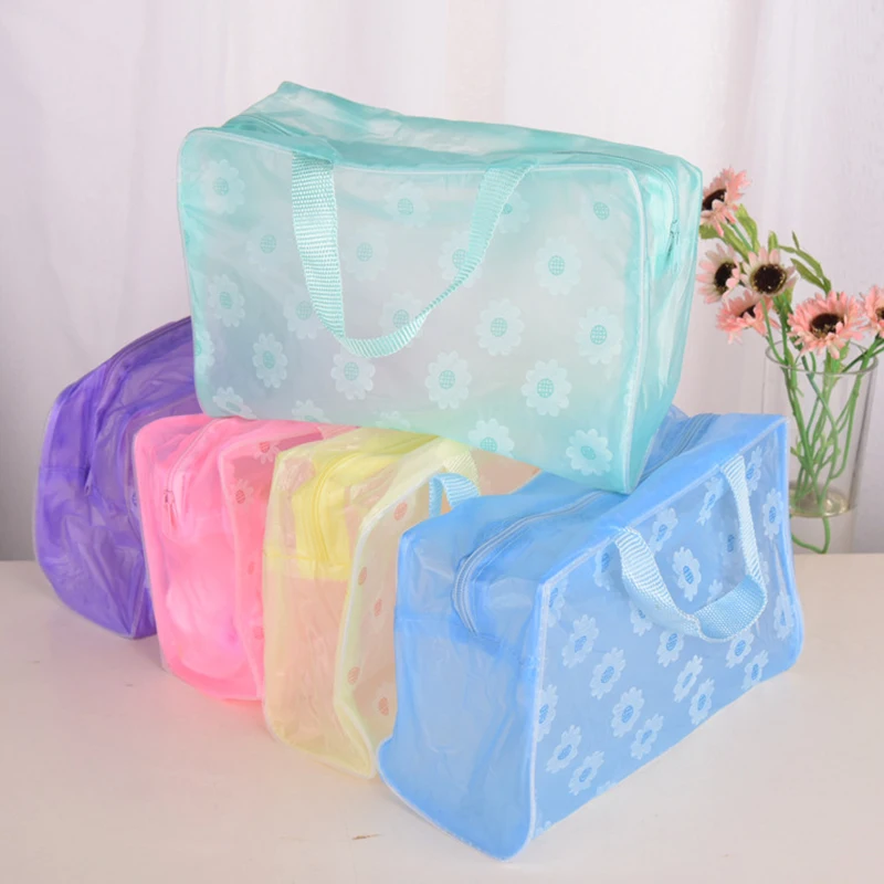 Sac à cosmétiques transparent en PVC pour femmes et filles, trousses de maquillage transparentes à fleurs fragmentées, rangement étanche pour poudres cosmétiques, voyage, 1 pièce