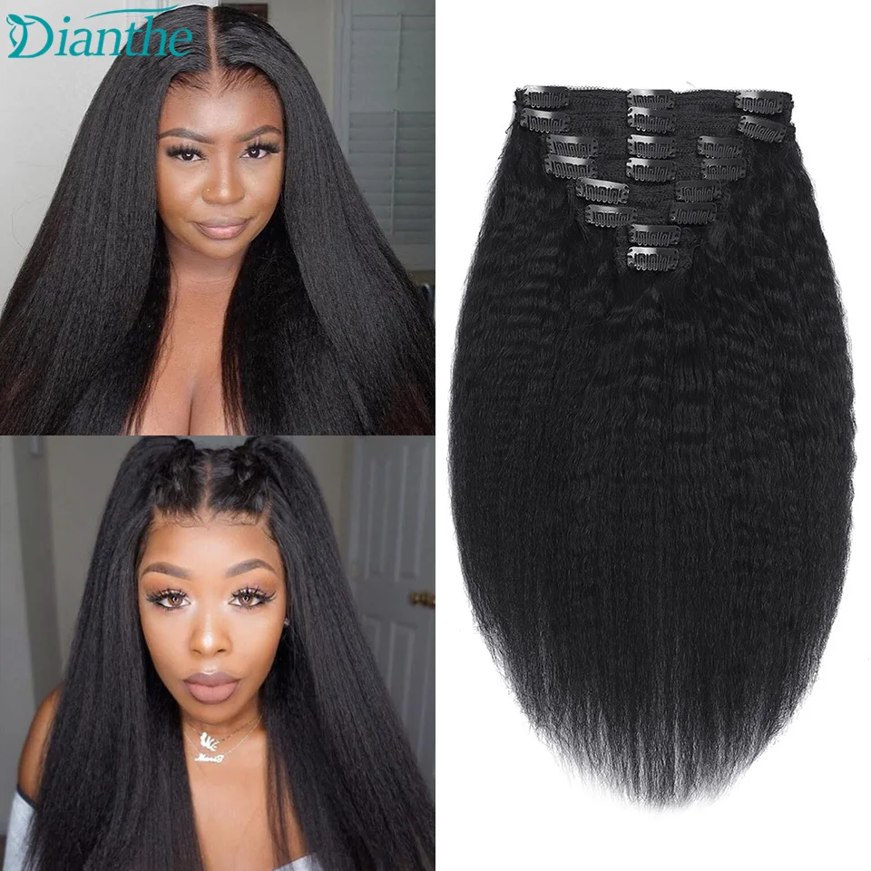 

Brazilian Kinky Straight Hair Clip In Hair Extensions Human Hair Natural Color 8 Pcs/Set Full Head For Women Human Hair Dianthe