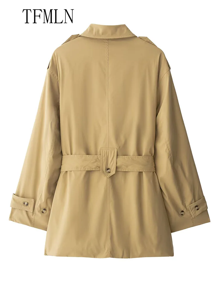 2025 Autumn Women Causal Jackets With Belt Fashion Turn Down Collar Single Breasted Loose Coats Vintage Solid Chic Streetwear