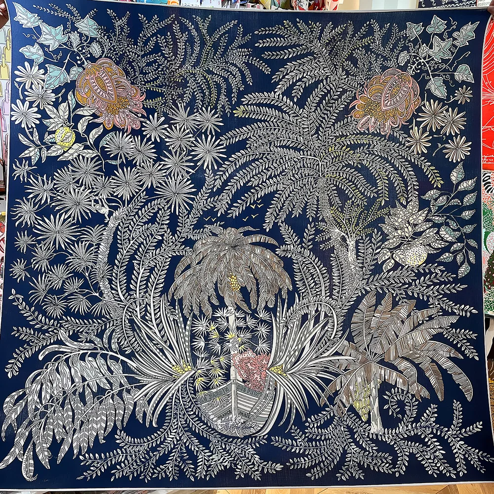 

Зимний кашемировый шелковый шарф с цветочным узором, Дизайнерские шарфы из пашмины, женские зимние шарфы ручной работы с закатанными краями