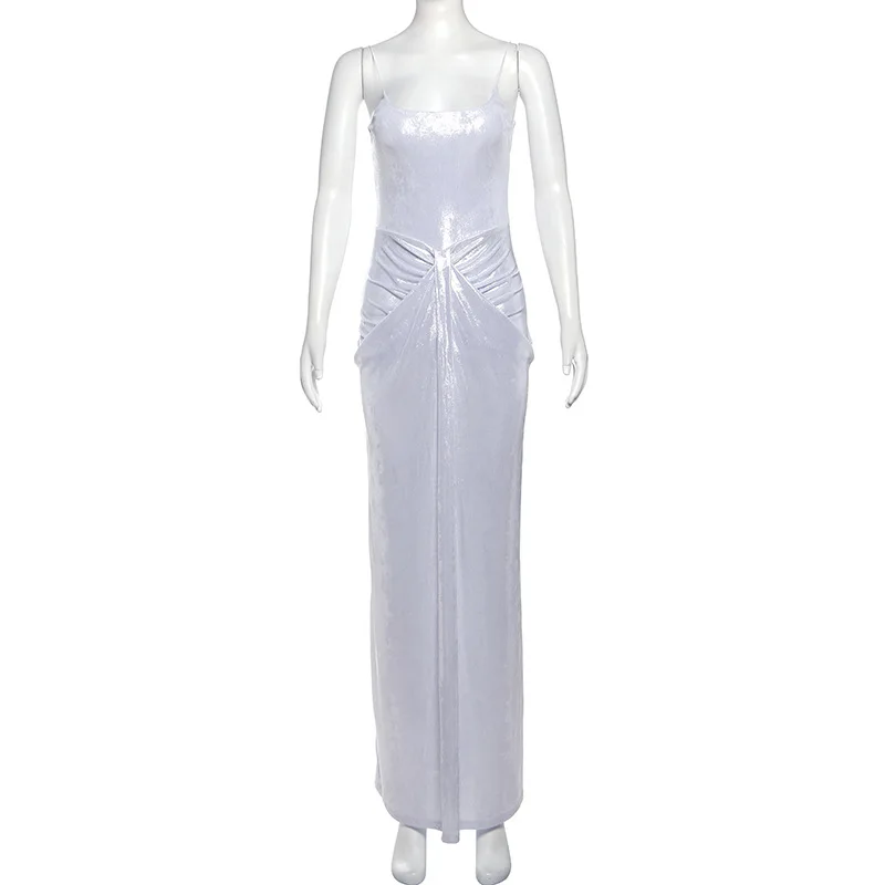 Spaghetti Strap Sexy Backless Maxi Dress Outfits Women Elegant Birthday Vestido 2025 New Club Party Ruched Dresses Female