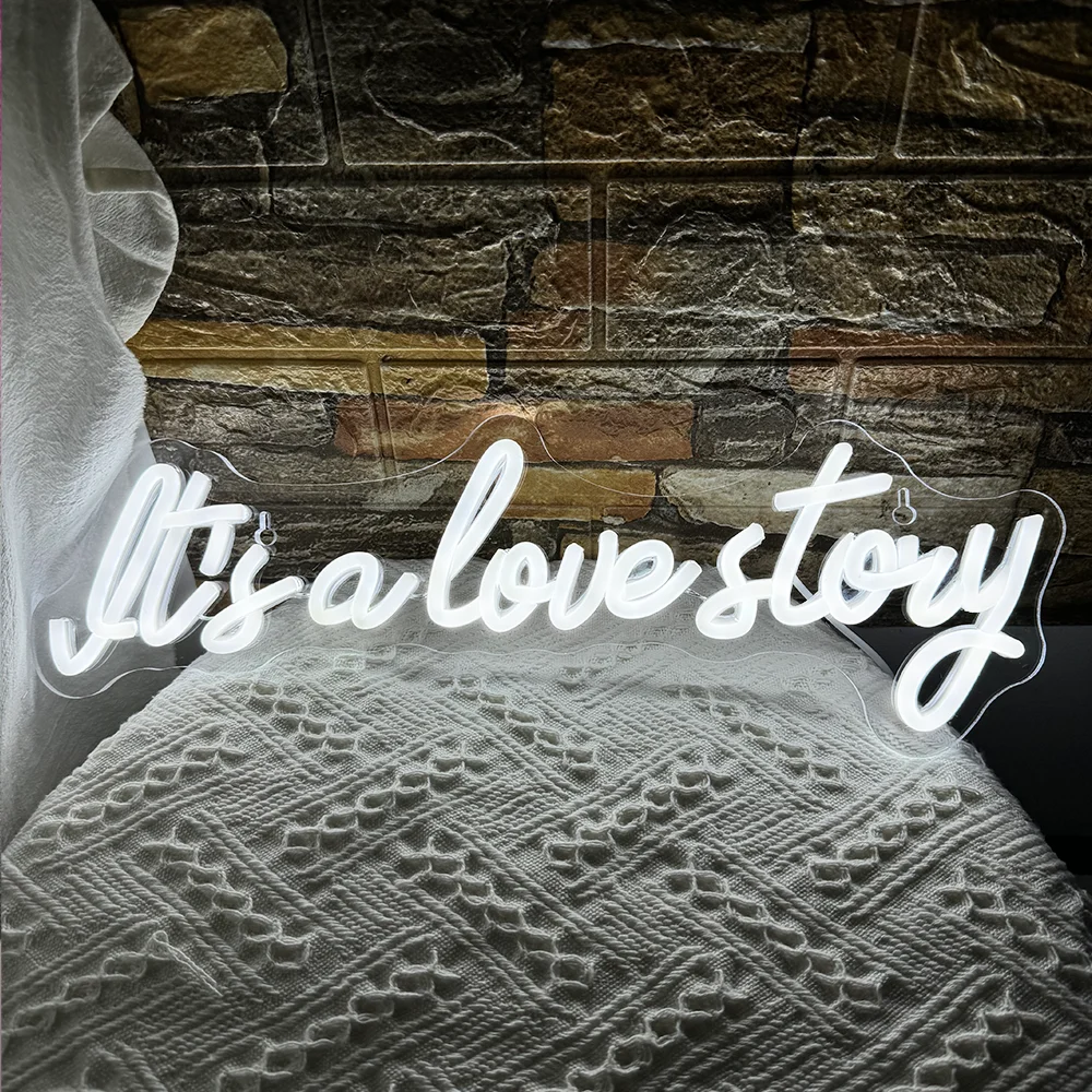 

Its a Love Story Neon Sign White USB Led Light For Bedroom Aesthetic Wedding Engagement Party Room Bathroom Decor Dimmable
