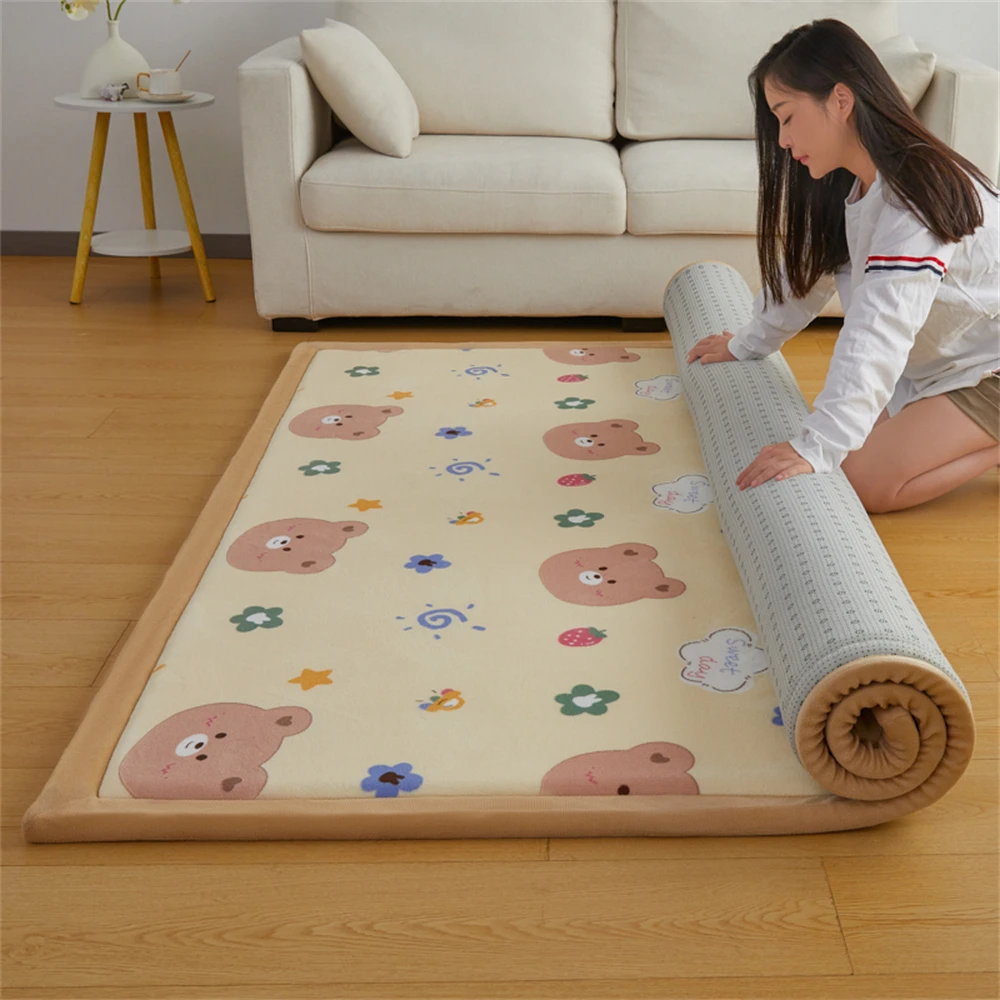 Thicken 2cm Tatami Carpet Coral Fleece Bedroom Living Room Carpet Window Bedside Children's Room Baby Crawling Home Non-Slip Mat 3