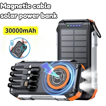 Banco de energía magnetico con cable usb tipo c con cargador Solar