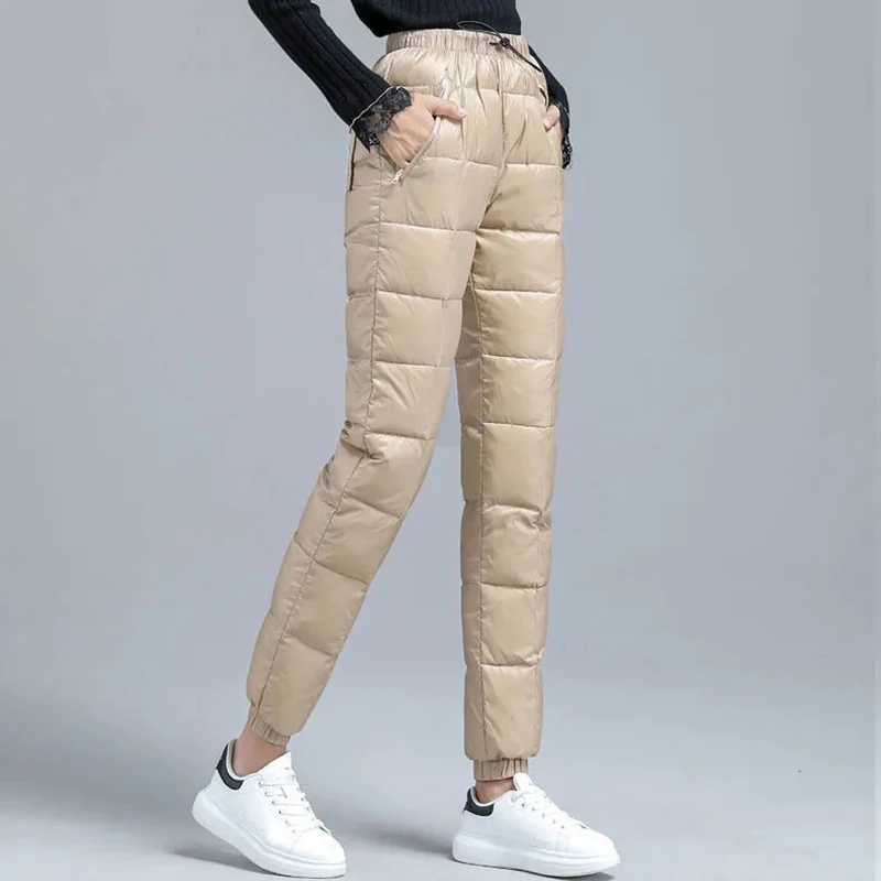 2023 Warm Winter Down Cotton Thicken Harem Pants Casual Thick Fluffy Women Ankle-length Pantalones Snow Wear High Waist Spodnie