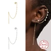 Aide 925 Sterling Silver Sparkling Zircons Long Chain Tassel Clip Earrings For Women Elegant Wedding Party Jewelry Ear Cuff 1PC 5
