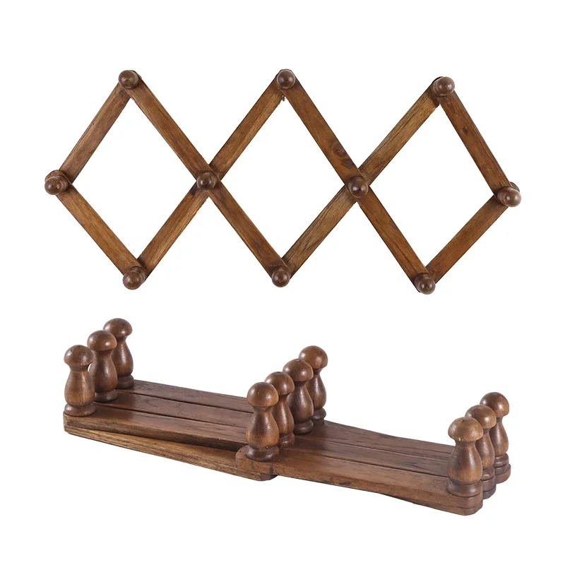 Solid Wood Telescopic Clothes Hanger, Foldable Hook, Thai, Pure Handmade, Artistic Decoration, Household