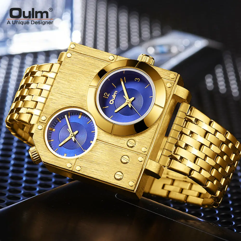 OULM New Square Men Watches for Sport Casual Stainless Steel Luminous Wristwatches for Male Creative Design Quartz Clock