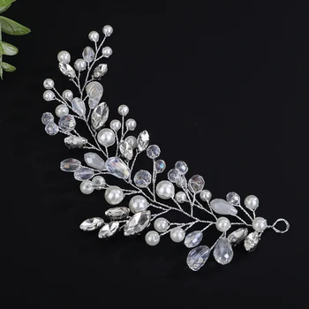 Women Pearl Rhinestone Headband Silver Crystal Wedding Hair Accessories Bridal Tiara Jewelry Gold Bride Headpiece Ornaments