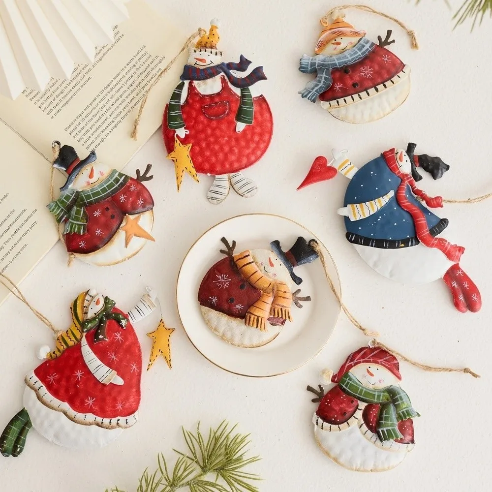 Cute Handmade Snowman Hanging Model with Lanyard Hanging Xmas Ornament Iron Cartoon Party Decoration Festival Decoration