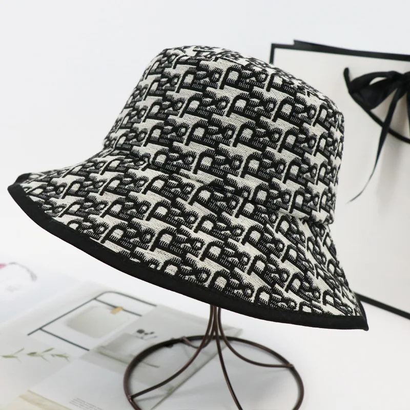 Four Seasons Universal Soft Cotton Printed Letter Bucket Hat Summer Men's Women's Big Brim Flat Top Sunshade Fisherman Hat