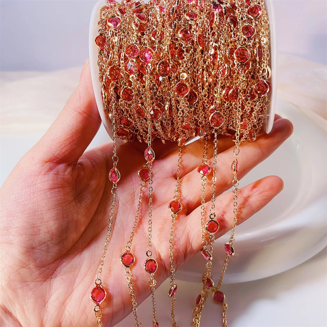 

2meters 1meter 6mm Crystal Glass Beads Rhinestone Copper Chains for DIY Jewelry Making Necklace Bracelet Earrings Accessories