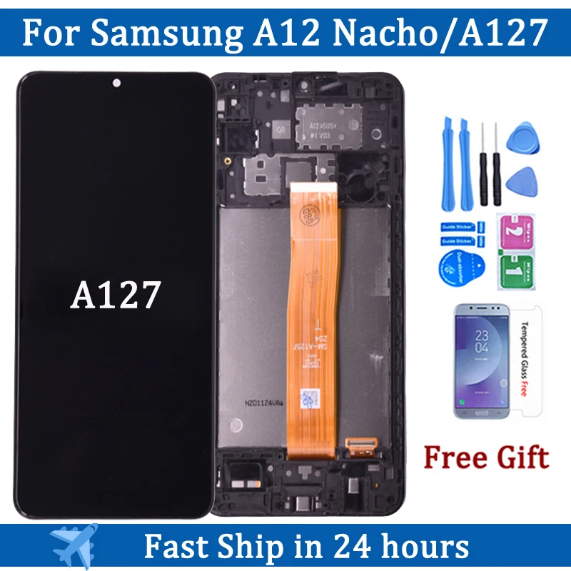 LCD Display Screen 6.5" For Samsung A12 Nacho A127 A12 A125 with frame Touch Screen Digitizer For Samsung SM-A127F A127F/DS