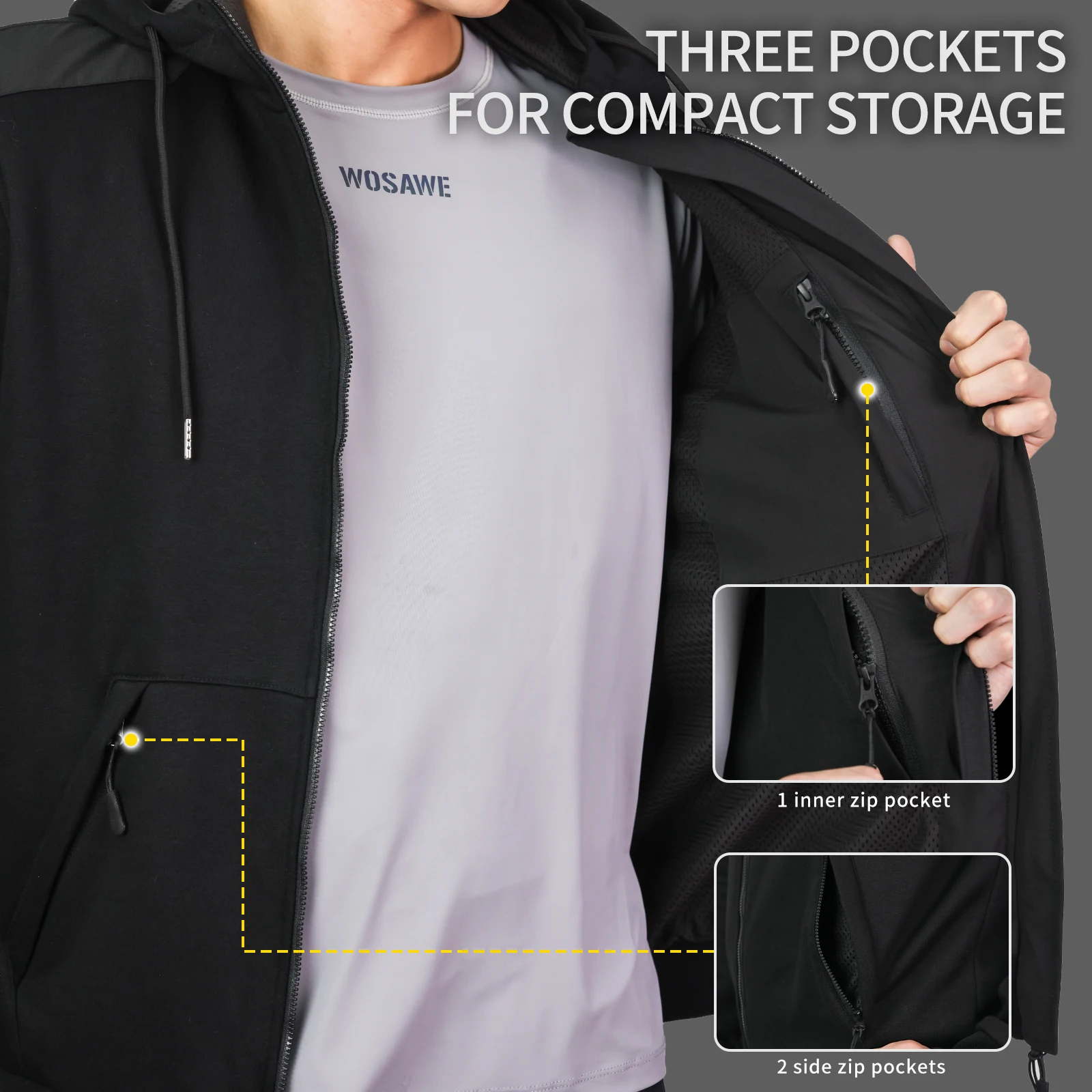 WOSAWE 오토바이 재킷 (등 보호대, 팔꿈치 보호대 포함) 남성용 겨울 플리스 보온 후드 재킷, 부드러운 기어 내장, 풀 지퍼 아웃웨어