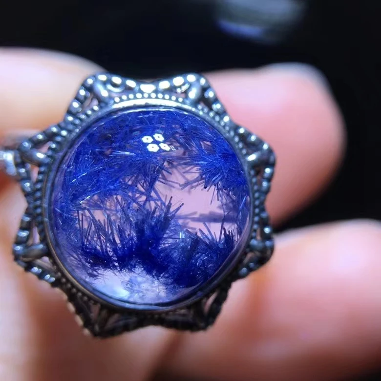 

Регулируемое кольцо из натурального голубого рутилированного кварца Dumortierite 11/10, 8 мм, большое овальное женское и мужское кольцо, ювелирные изделия AAAAAAA