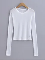 Women Crew Neck Fitted Long Sleeve Semi Sheer T-shirt - Image 5