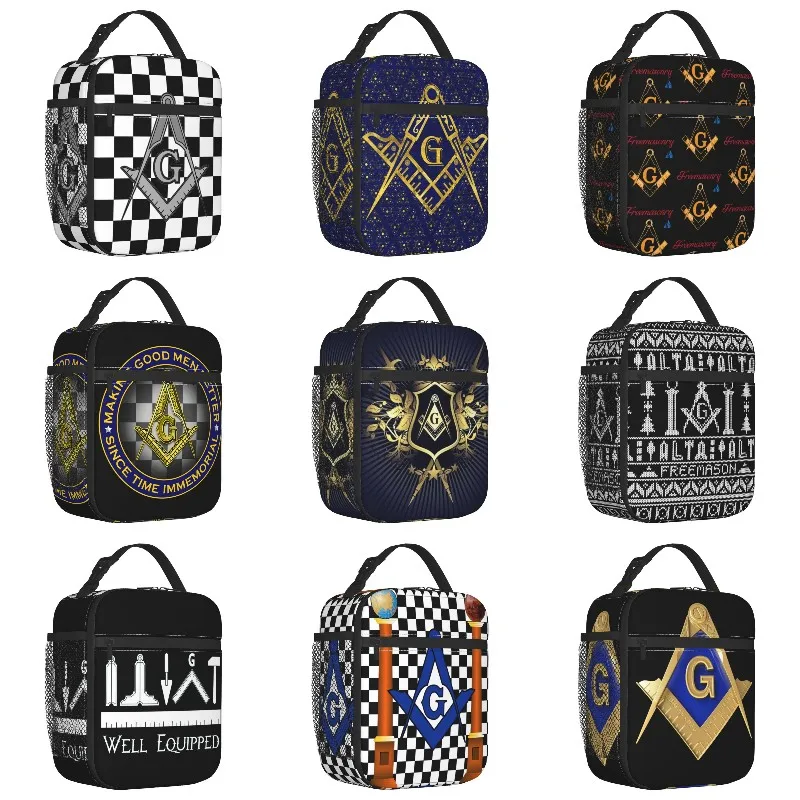 

Freemasonry Thermal Insulated Lunch Bag Women Masonic Mason Resuable Lunch Tote for School Multifunction Food Box