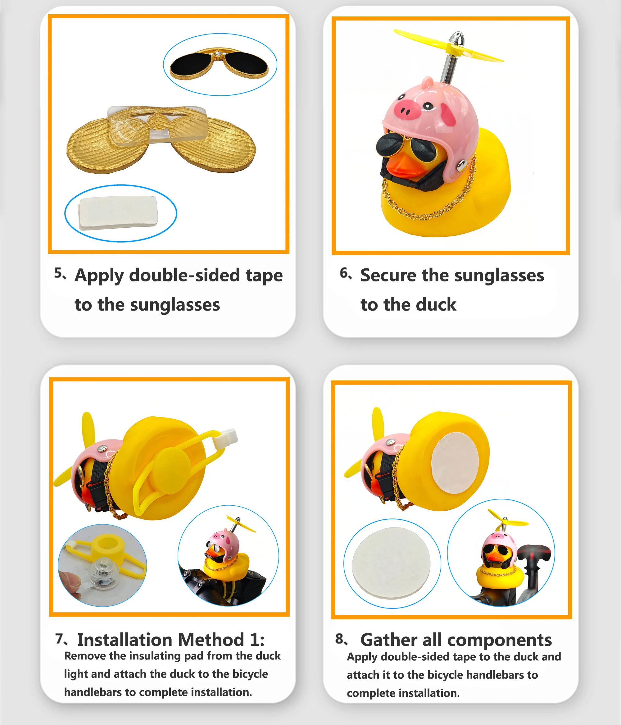 Bicycle Bell Yellow Duck Cartoon Little Yellow Ducks Helmet Head Light Shining Duck Bicycle Bells Handlebar Bicycle Accessories