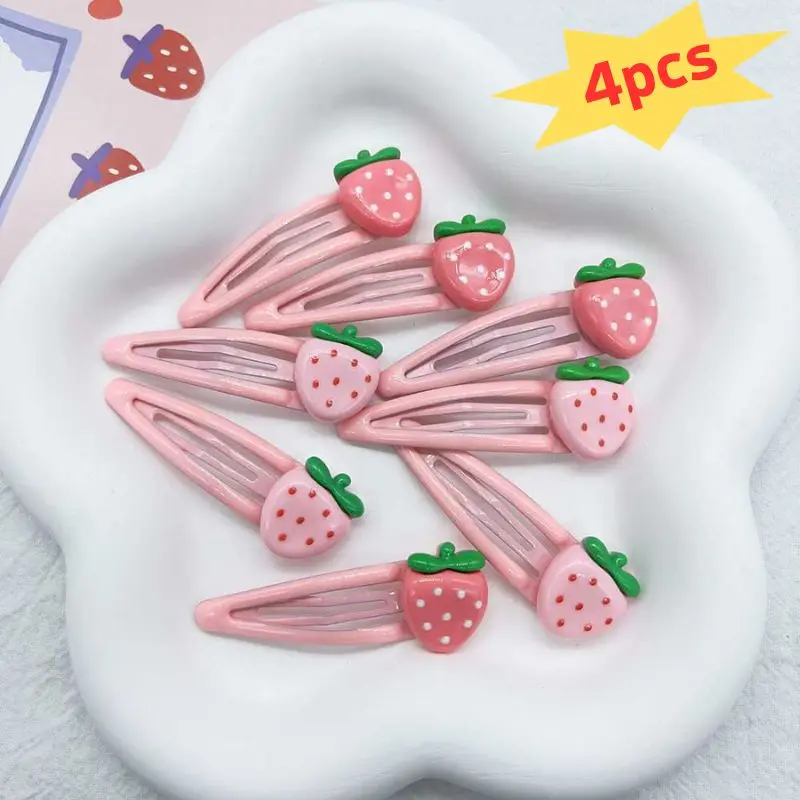 

Розовые Мультяшные зажимы для волос в виде клубники, милая полимерная челка, боковые зажимы, женские зажимы для волос BB, зажимы для волос, аксессуары для волос