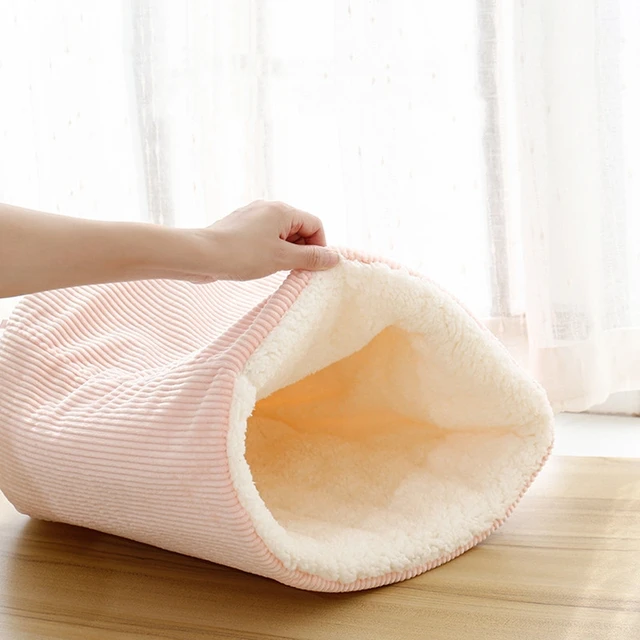Warm Velvet Fabric Bed for Cats Dogs Winter Autumn Comfortable Soft Fleece Bucket Type Blue Sleeping Bag for kittens Pet house 2