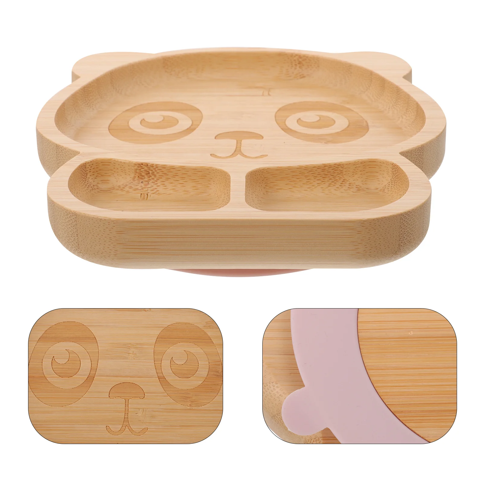 

Children's Cutlery Set Wood Slab Kitchen Divided Plate Dinner Food Tray Panda Baby Bowls Spoons Silica Gel Kids Plates Serving