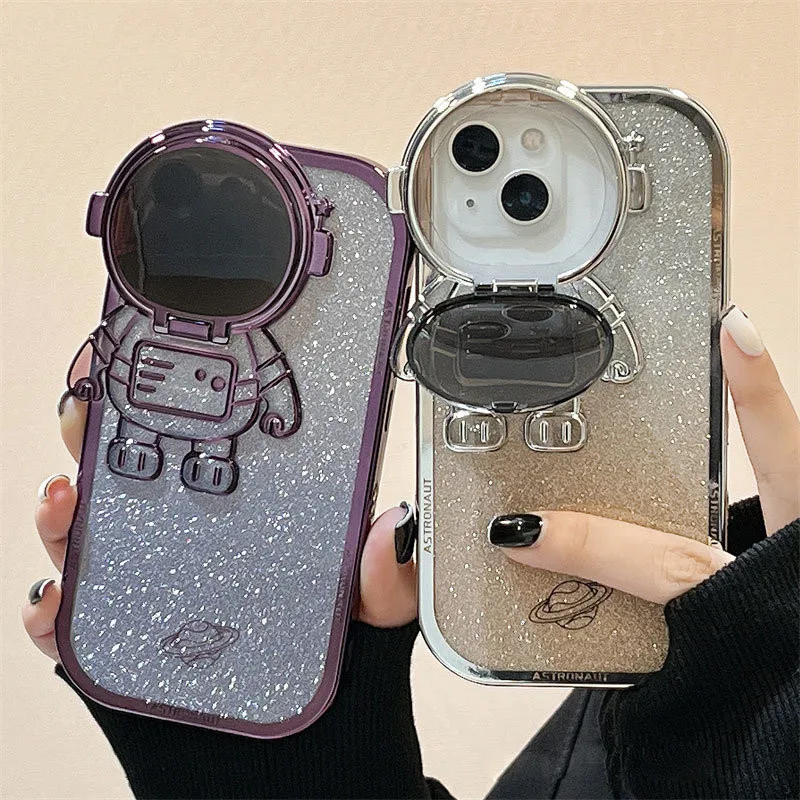 Comprar Funda plegable con soporte para cámara de astronauta de dibujos  animados, transparente, con purpurina de lujo, para iPhone 11, 12, 13, 14  Pro Max, 14Plus