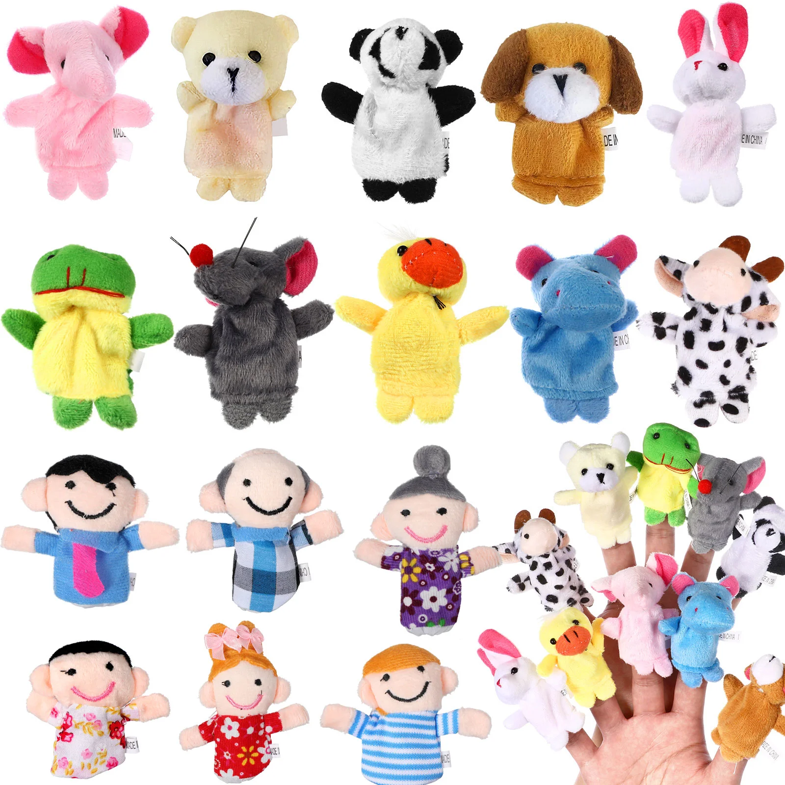 

Cartoon Animal Family Members Finger Puppet Plush Toys Children Telling Story Educational Toys Random Pattern Home Baby