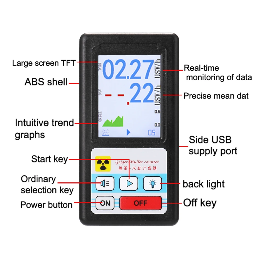 Geiger Counter Nuclear Radiation Detector Personal Dosimeter X-ray Beta Gamma Detector LCD Radioactive Tester Marble Tool height measurement tool