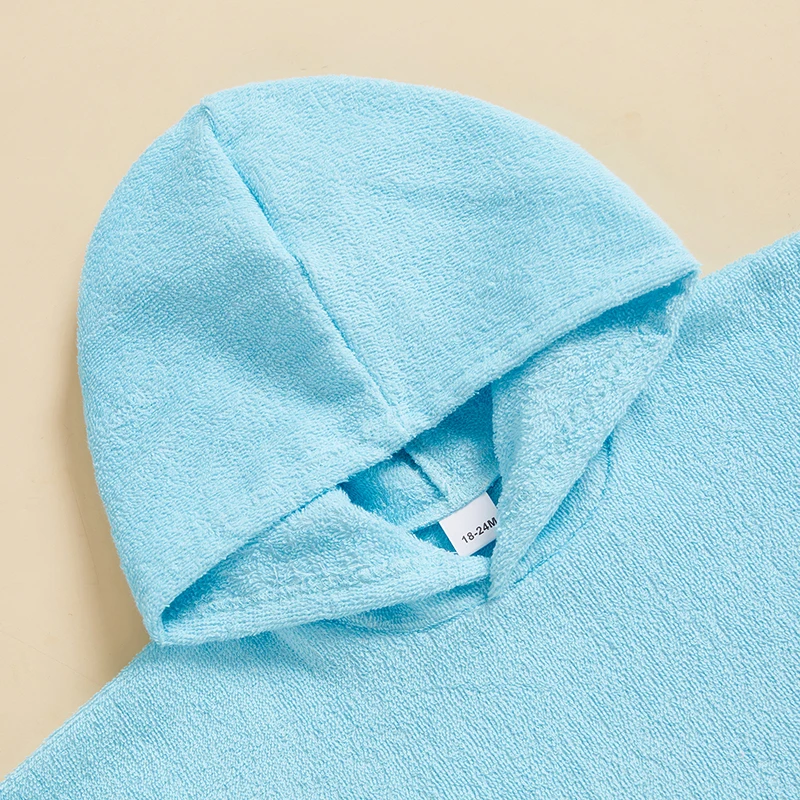 Kids Hooded Beach Poncho Towels Solid Color Loose Fit Beach Robe Cover-up for Summer